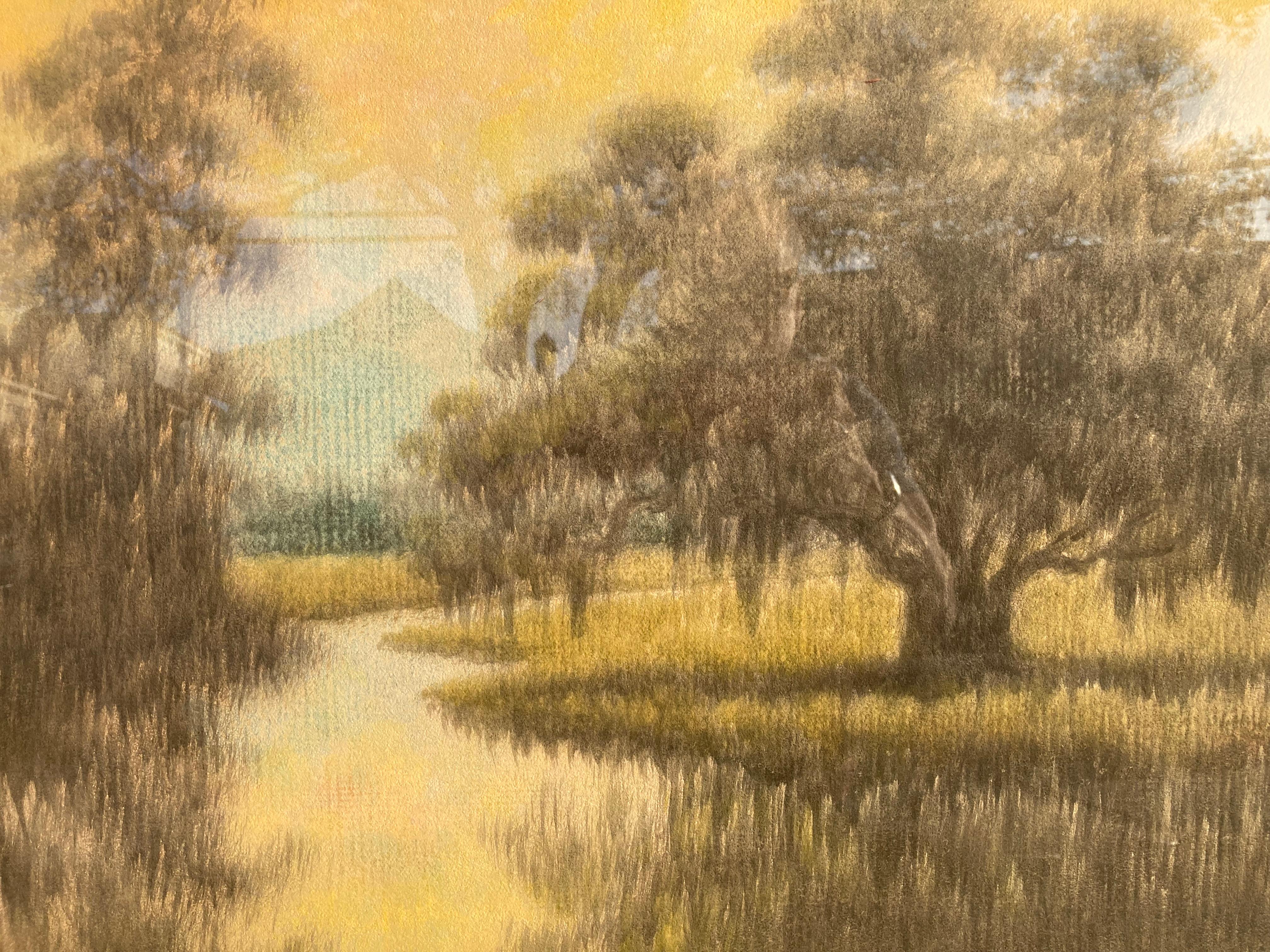 (Sorry for the reflections in the glass.) Alexander Drysdale painted this iconic Louisiana bayou scene on board rather than the usual oil wash on paper, giving it a vividness you do not often see in his paintings (which can actually sometimes be a