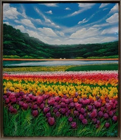 « Tulipani nel Campo » par Massimo Meda - Techniques mixtes sur toile 47 x 39 pouces