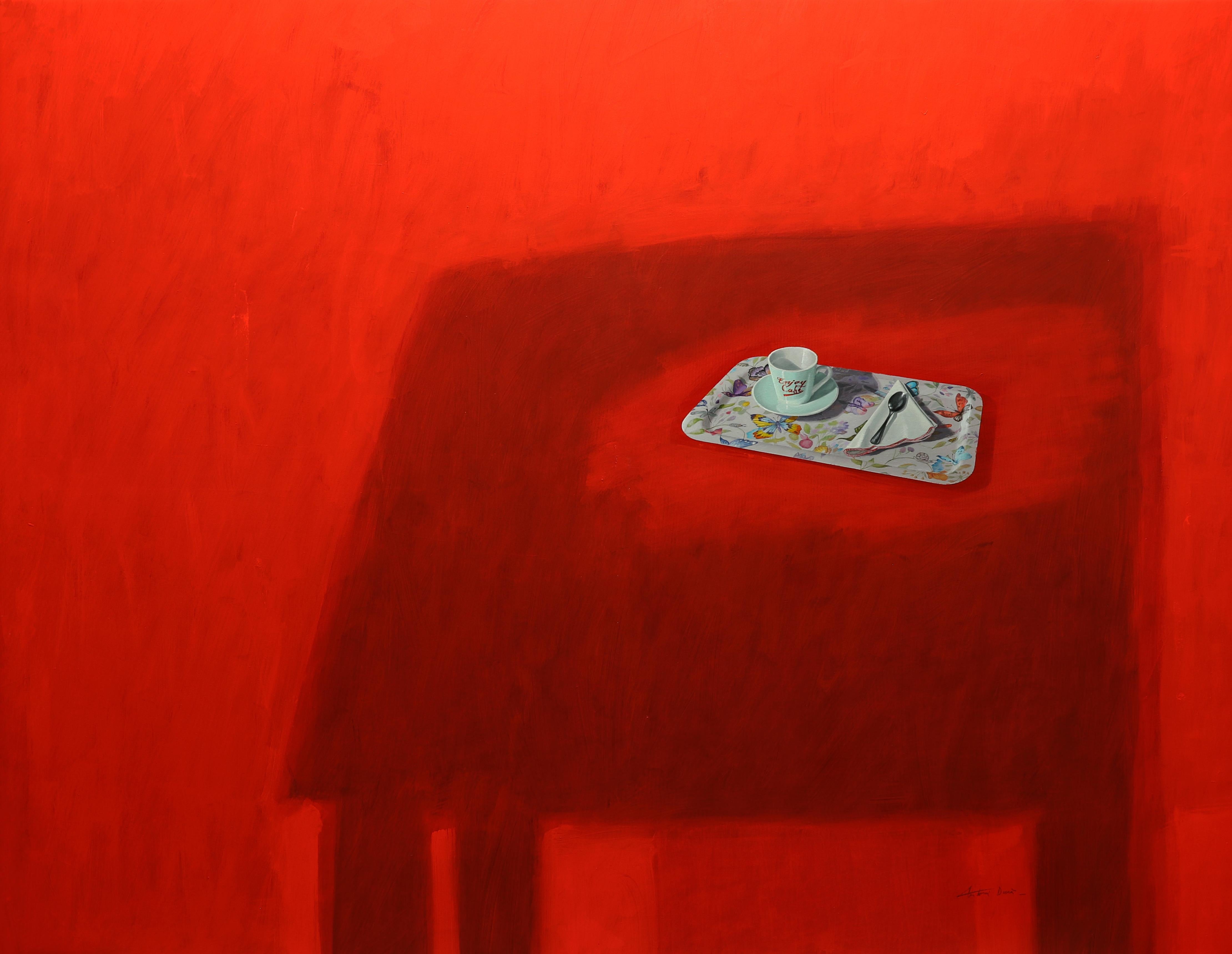 Antoni Dura Interior Painting - Cafe sobre Rojo (Coffee on Red)