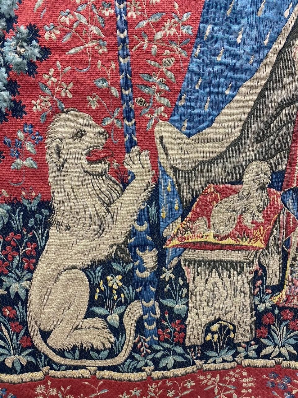 Jacquard woven with relief stitch. Fully lined with rod pocket for hanging.
65% wool with/cotton/rayon/polyester. 
Also available in size 67x77 ( $1,499.00).  Please message for more information.
All measurements are approximate.

This tapestry is