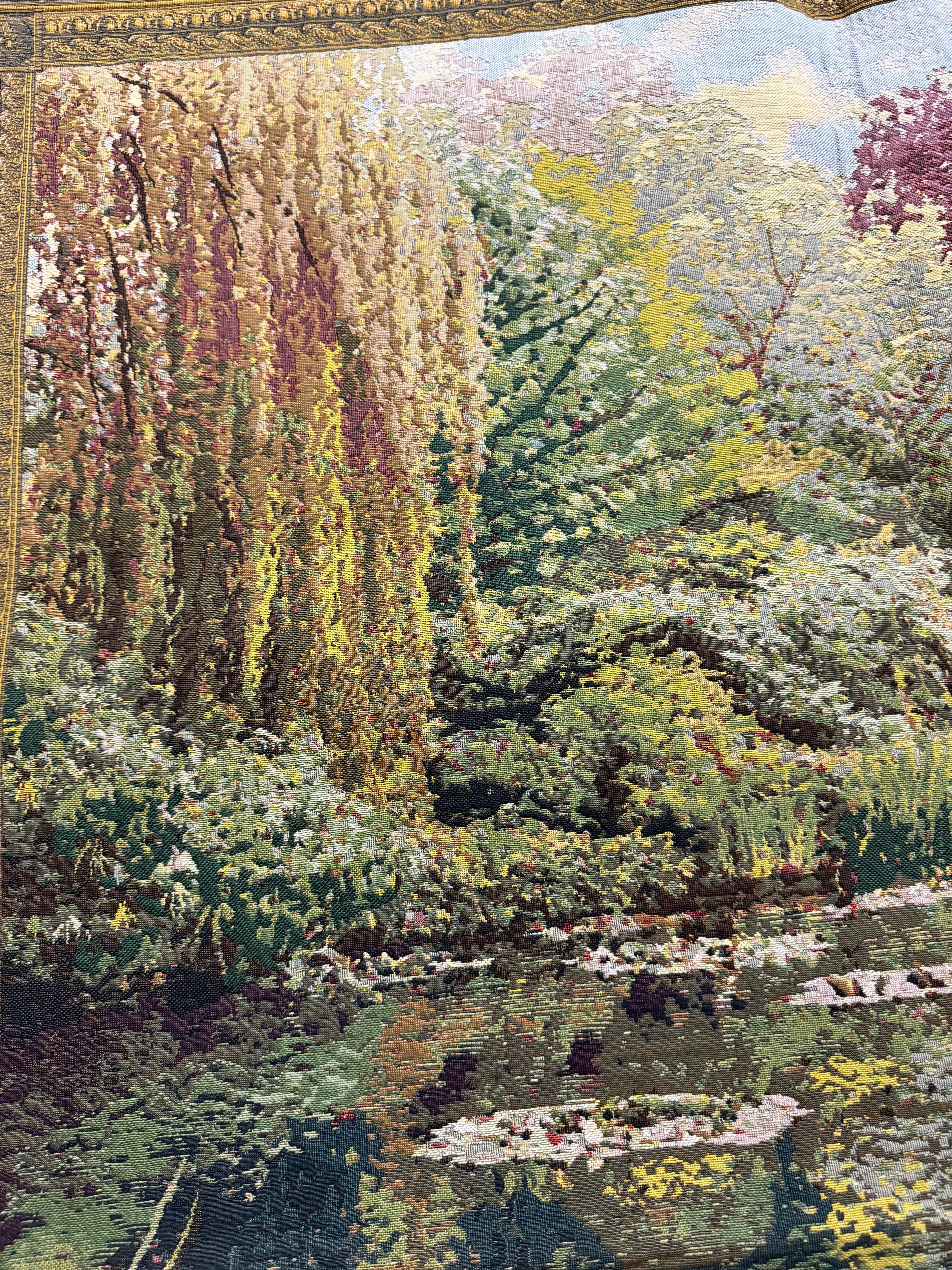 Only 1 Available in this size.
Claude Monet's painting of his lily pond at Giverny is transformed into this beautiful dramatic jacquard tapestry woven in Belgium. Monet painted many scenes from his home at Giverny which sits on the right bank of the