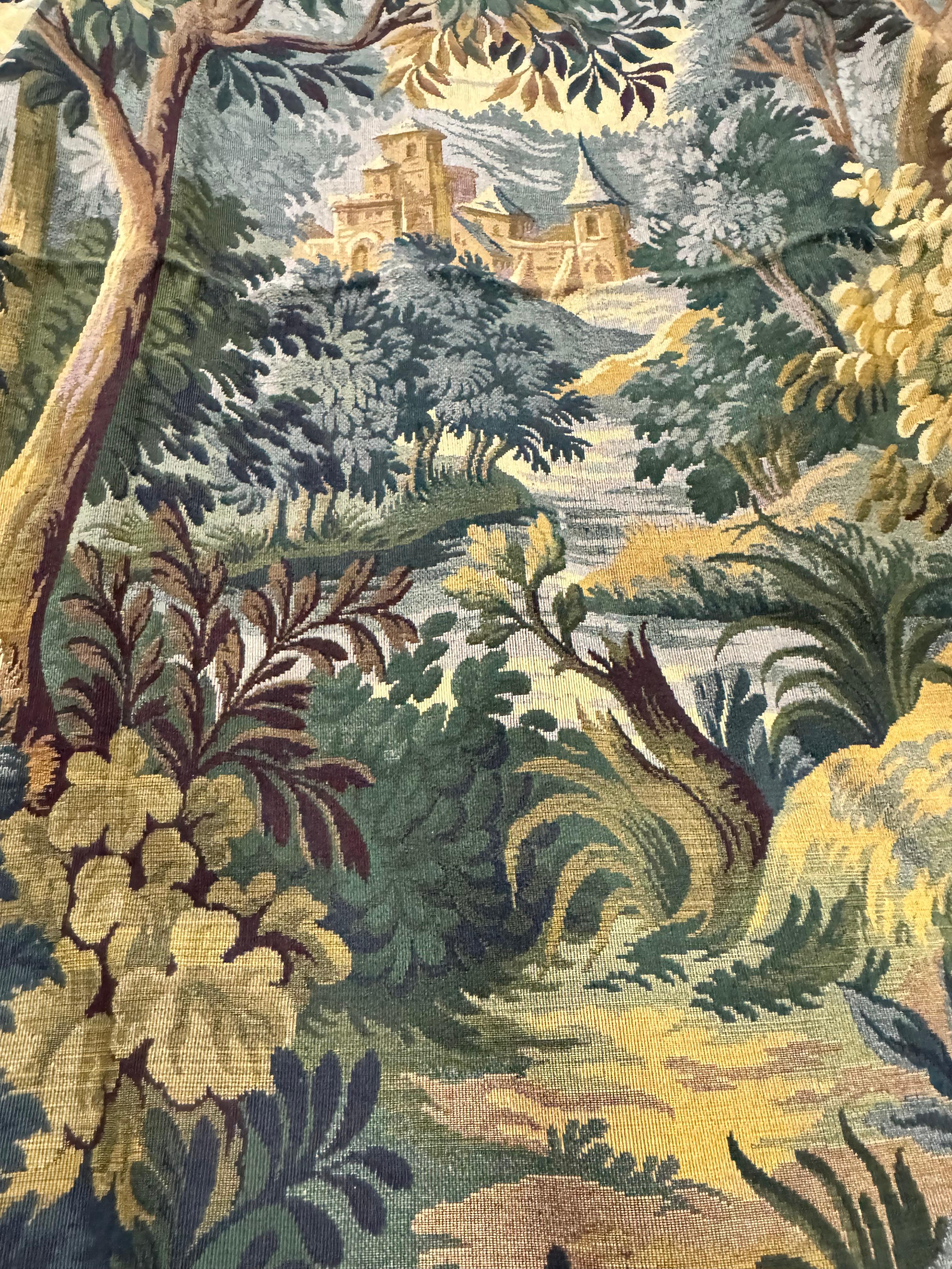 This is our last remaining one of very popular full size Verdure Balmoral tapestry, we will be completely sold out once this one sells.

Inspired by the Verdure Balmoral Tapestry, Flemish tapestry-makers often included landscapes with trees and