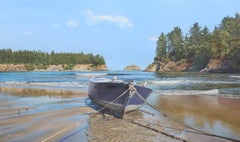 „An Land gezogen“: Fotorealistisches Aquarell auf Papier, gerahmt