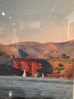 Segeln an der Golden Gate Bridge, fotorealistisches Aquarell auf Papier, gerahmt