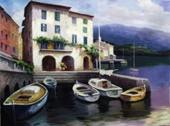 "Coastal Village with Boats" by David Kim 30 x 40 inches Oil on Canvas 