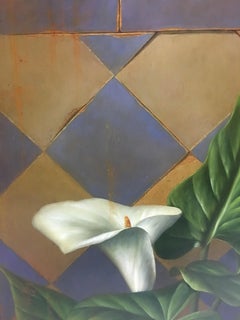 "Still Life with White Lilies and Two Pears" by Leon Olmo 21 x 15 inches