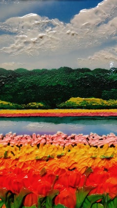 "Tulipani nel Campo" by Massimo Meda 11 x 47 inches Mixed Media on Canvas