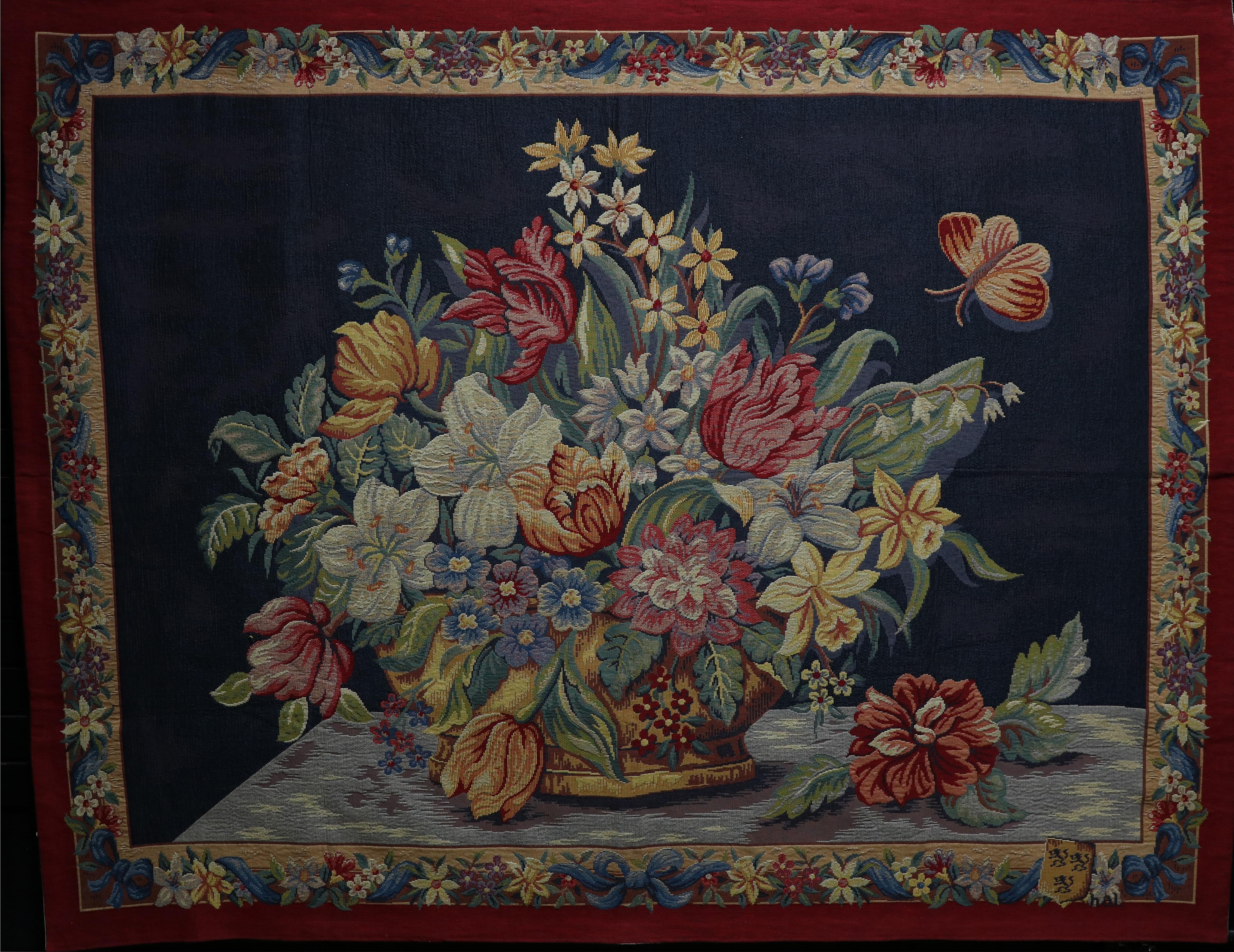 "Panier Fleuri" Flower Basket Tapestry - Art by Unknown