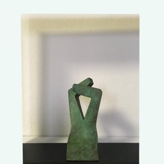 Dancer by Italian Joe Dalle Ave Green Patinated Abstract Sculpture Bronze 1960
