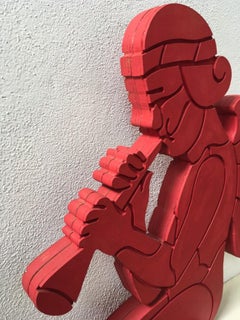 Bruno Cherubino Roter Engel aus lackiertem Spielholz Italien 1985 Bruno Chersicla Wandskulptur