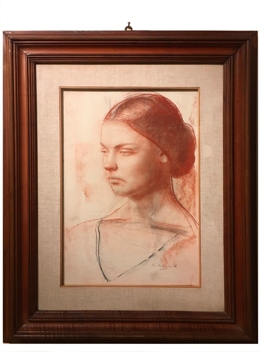 Annigoni Pietro Portrait - 'Young lady' on Paper by Pietro Annigoni Painter of Queen Elisabeth  1970