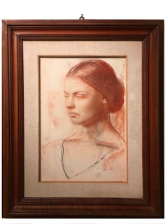 Vintage 'Young lady' on Paper by Pietro Annigoni Painter of Queen Elisabeth  1970