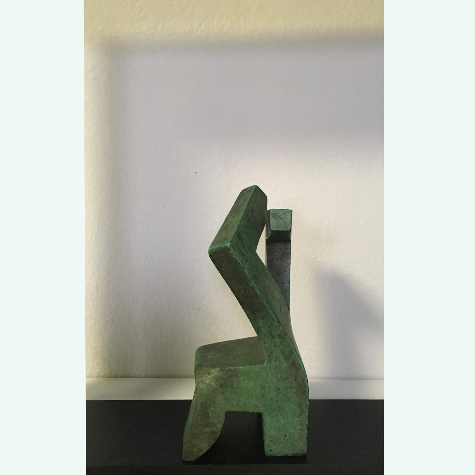 This abstarct sculpture is a lost wax bronze, patinated in green color, one piece of the 3 existing. Signed by the artist.
The young artist was presented in Paris by the Gallery Sindoni from Vicenza, Italy and here he had successfull.
He produced a