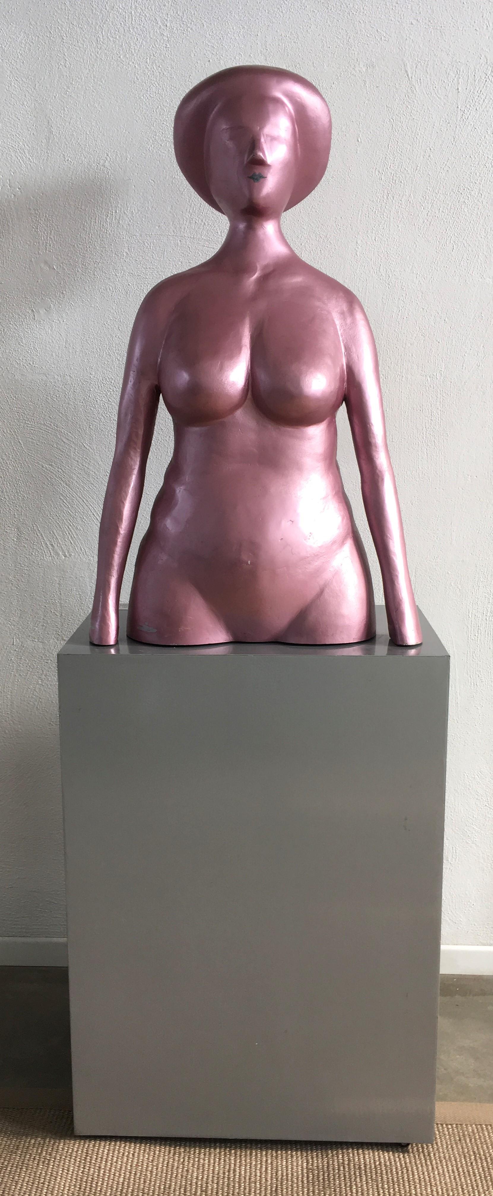 1980 Ugo La Pietra Figurative Portrait Pink Laquered Aluminum For Sale 3