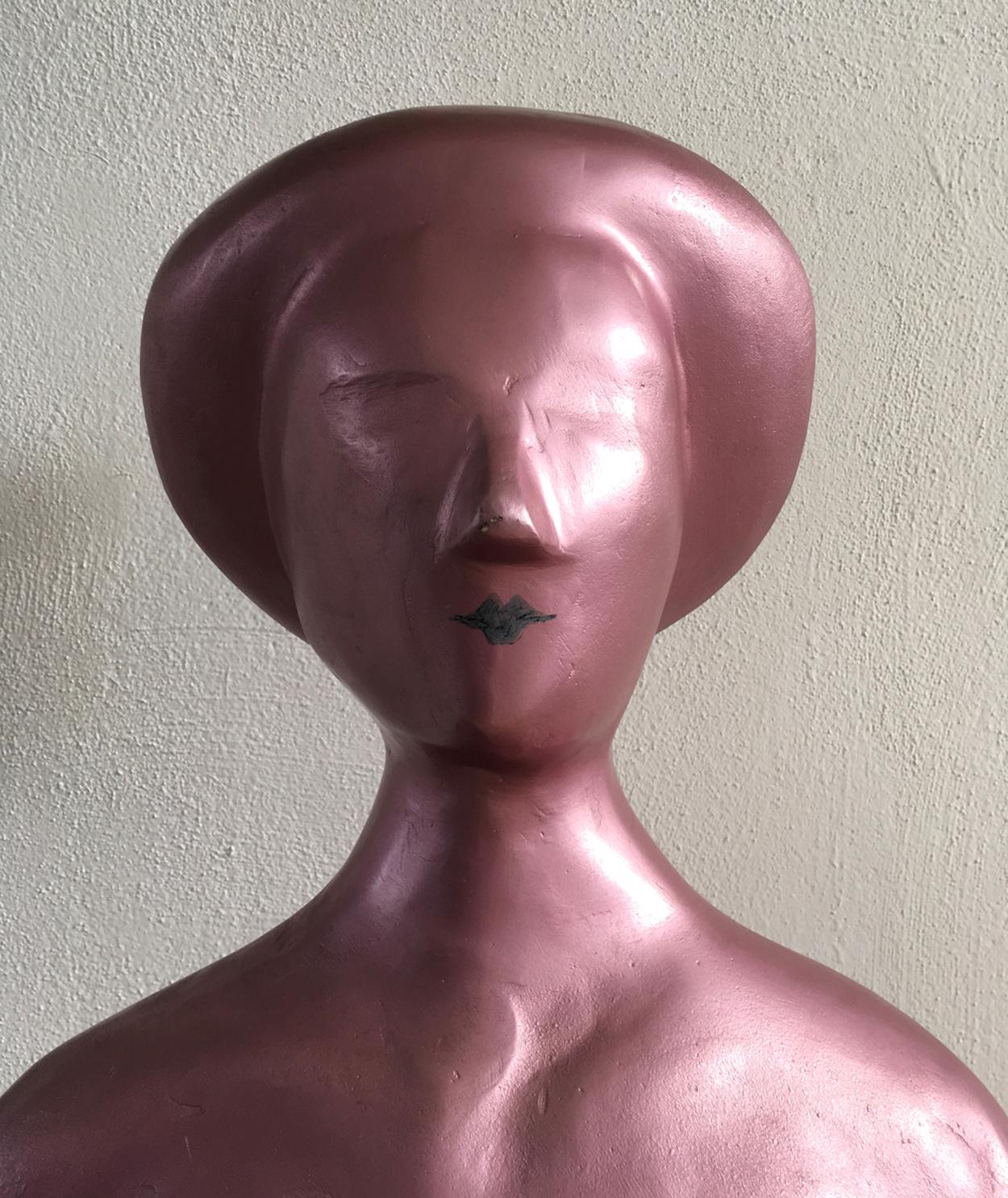 1980 Ugo La Pietra Figurative Portrait Pink Laquered Aluminum  For Sale 4