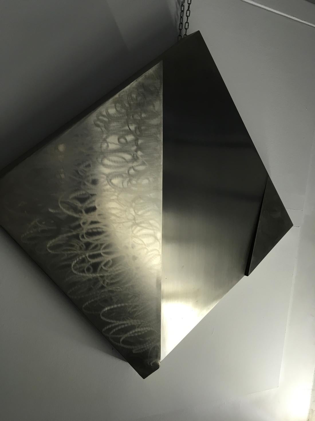 Inox Structure, Late 20th Century Abstract Stainless Steel Brass Wall Sculpture For Sale 5