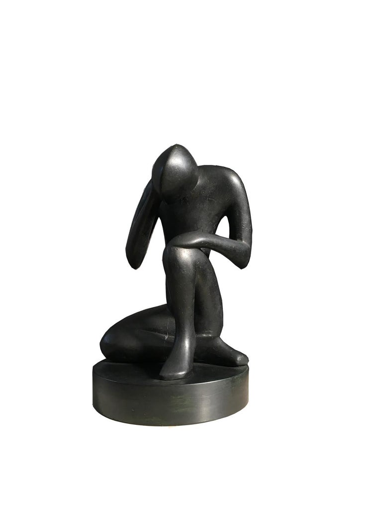 Andrea Picini Figurative Sculpture - Bintou, Cast Lost Black Bronze Wax Modern Figurative Man Abstract Sculpture