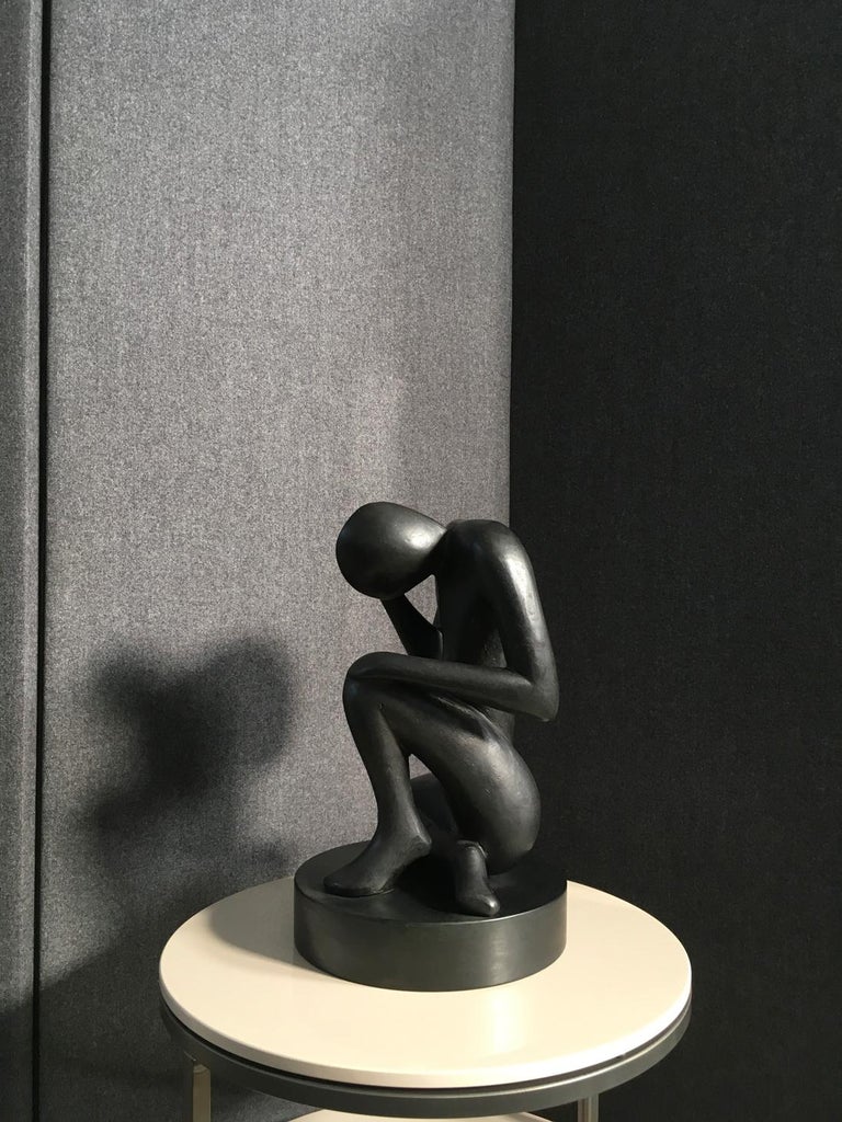 Bintou, Cast Lost Black Bronze Wax Modern Figurative Man Abstract Sculpture For Sale 8