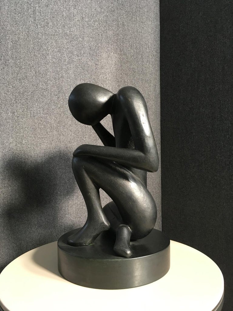 Bintou, Cast Lost Black Bronze Wax Modern Figurative Man Abstract Sculpture For Sale 2