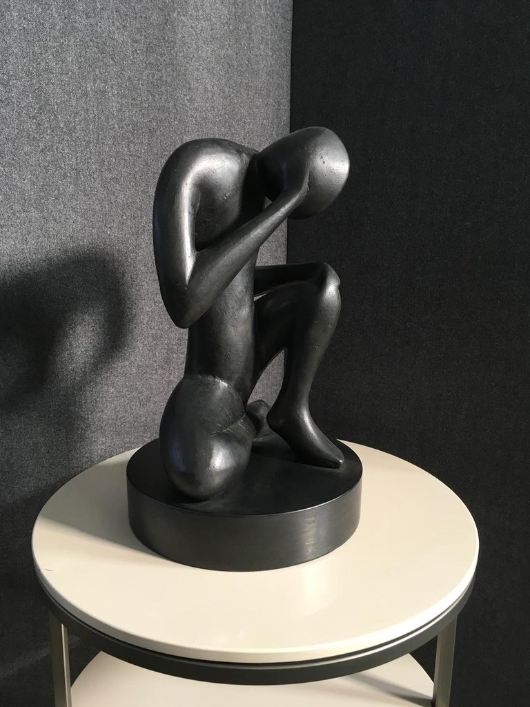 Bintou, Cast Lost Black Bronze Wax Modern Figurative Man Abstract Sculpture For Sale 3