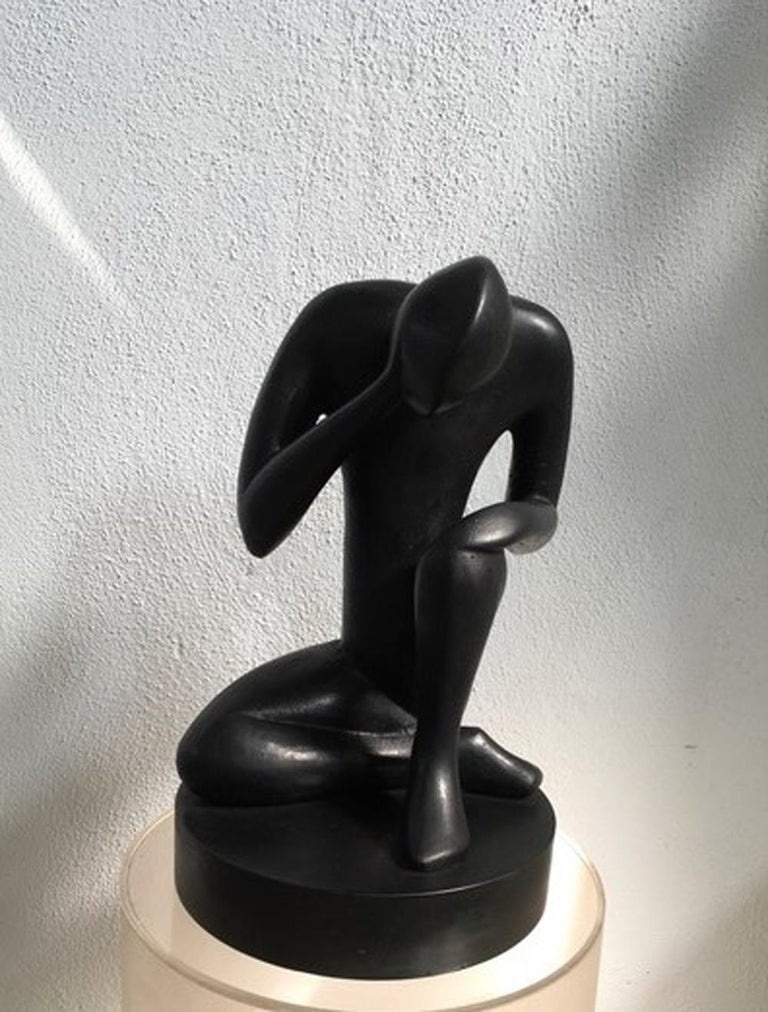 Bintou, Cast Lost Black Bronze Wax Modern Figurative Man Abstract Sculpture For Sale 9