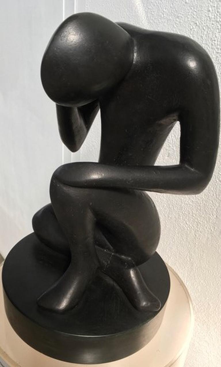 Bintou, Cast Lost Black Bronze Wax Modern Figurative Man Abstract Sculpture For Sale 11