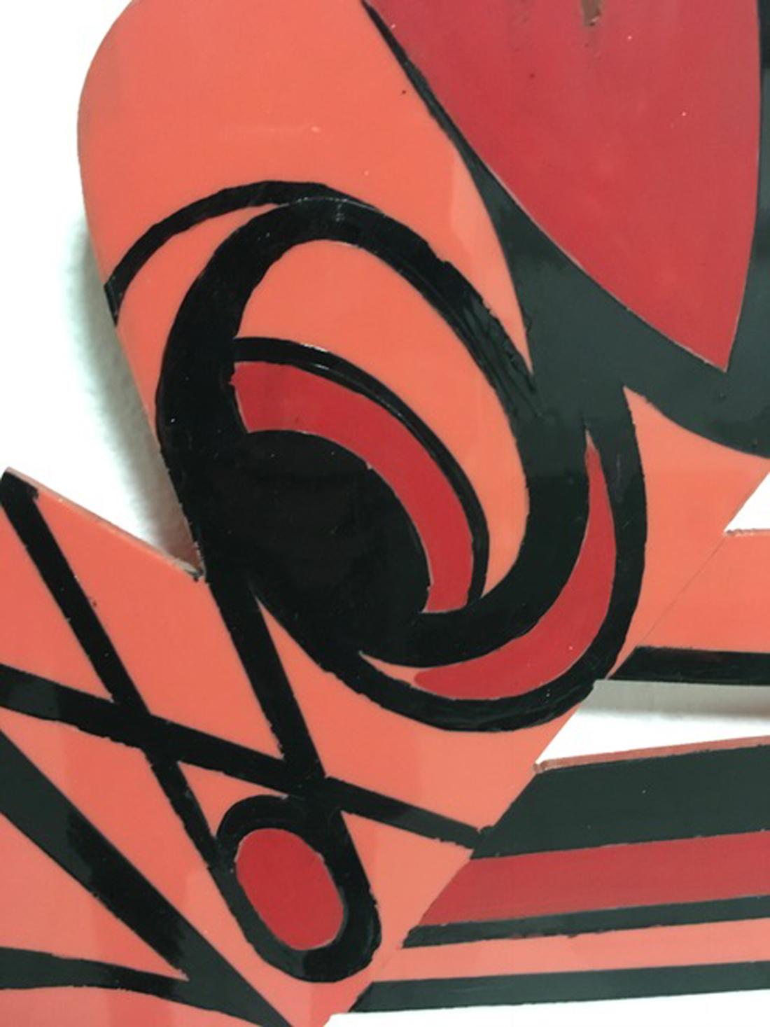 Trademark, Pop Art Pop Art - Sculpture murale abstraite en PVC laqué noir et orange en vente 1