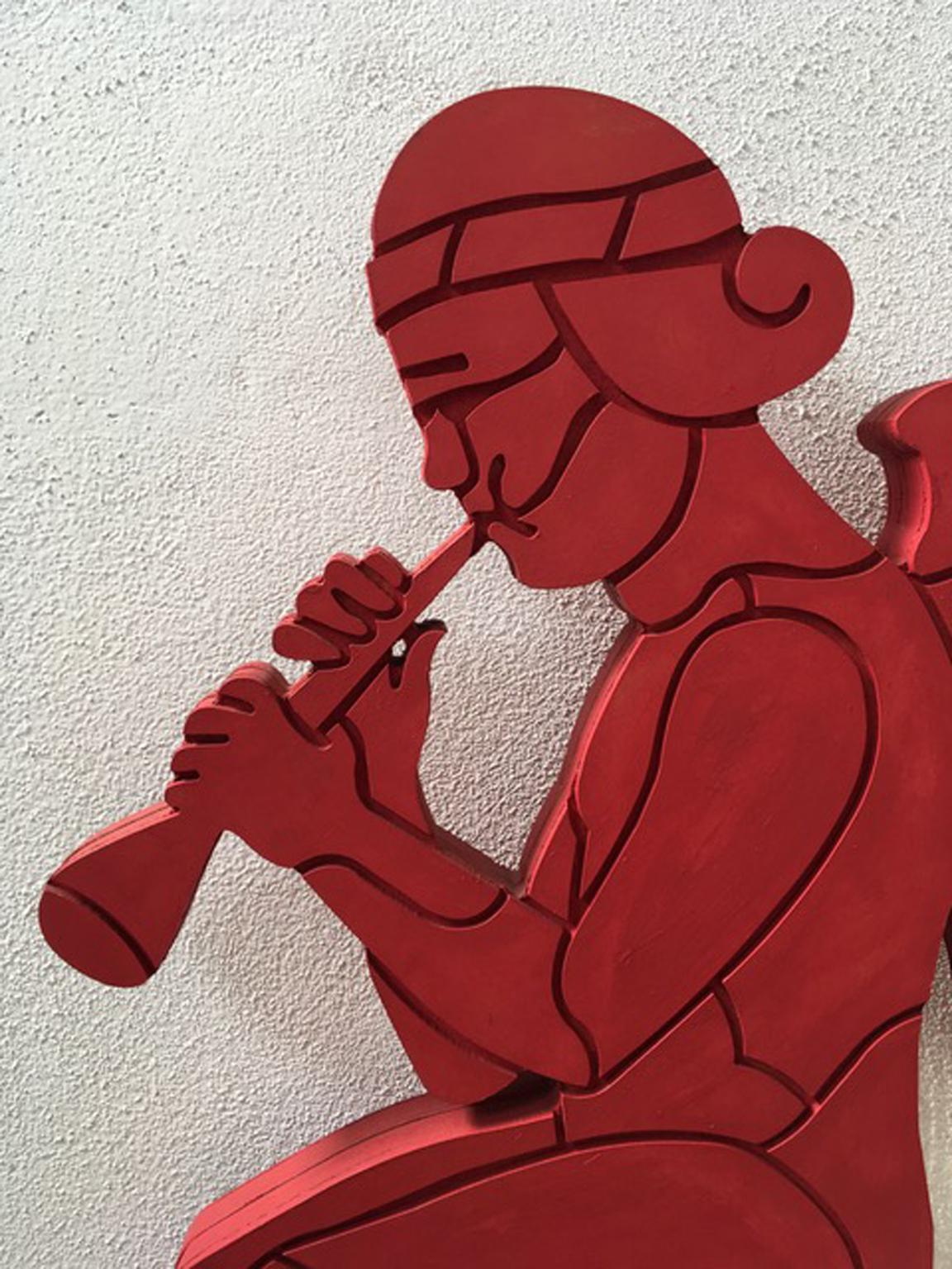 Cherubino Red Angel Lacquered Playwood Italy 1985 Bruno Chersicla Wall Sculpture For Sale 3