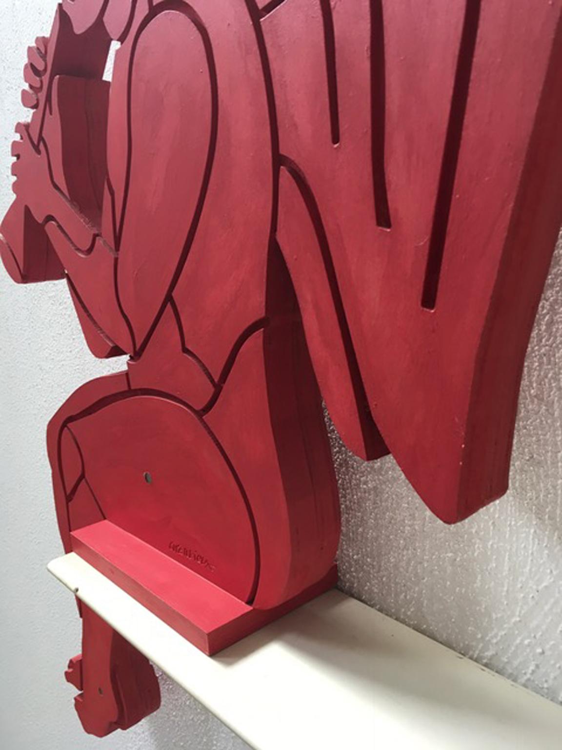 Cherubino Red Angel Lacquered Playwood Italy 1985 Bruno Chersicla Wall Sculpture For Sale 7