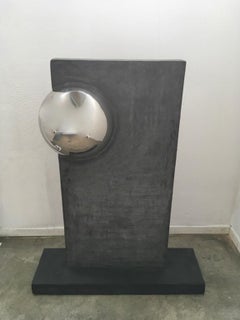 Stele with sphere Italy 2000 Polyester Grey Colored Mortar with Chrome Sphere