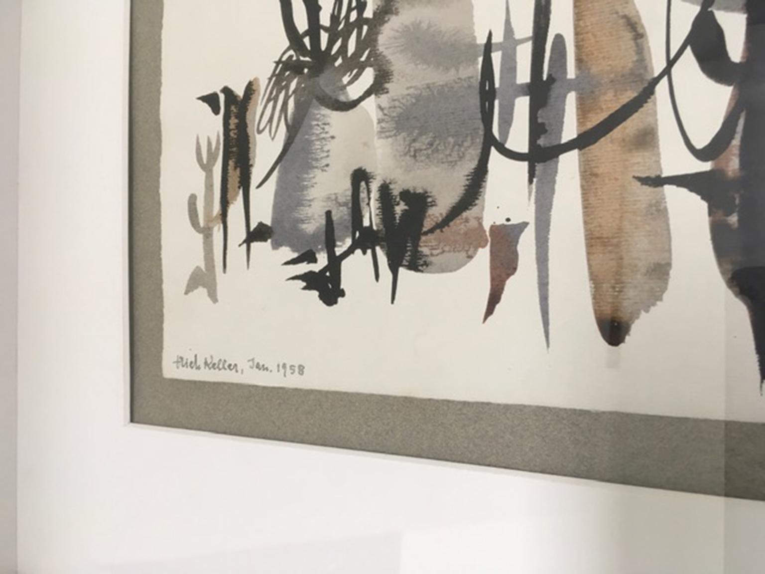 No Title 1958 Abstract Watercolor on Paper by Erich Keller For Sale 1