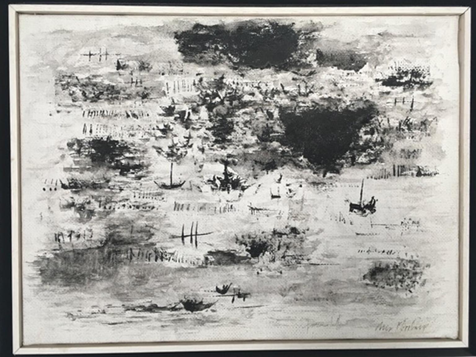 Paisajes flamencos, 2015 Acrílico sobre lienzo Blanco y negro en venta 1