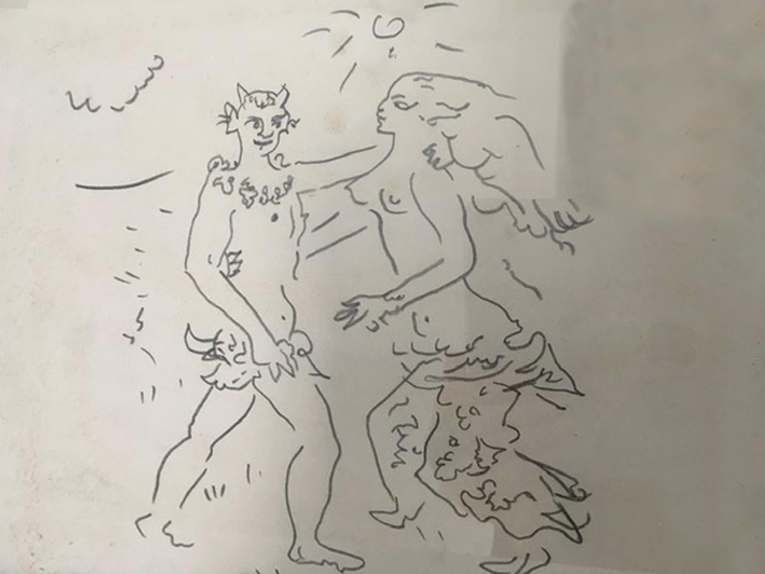 1980 Fauno e Ninfa Fauno y ninfa Lápiz sobre papel Dibujo figurativo - Art Académico de Jean 52 