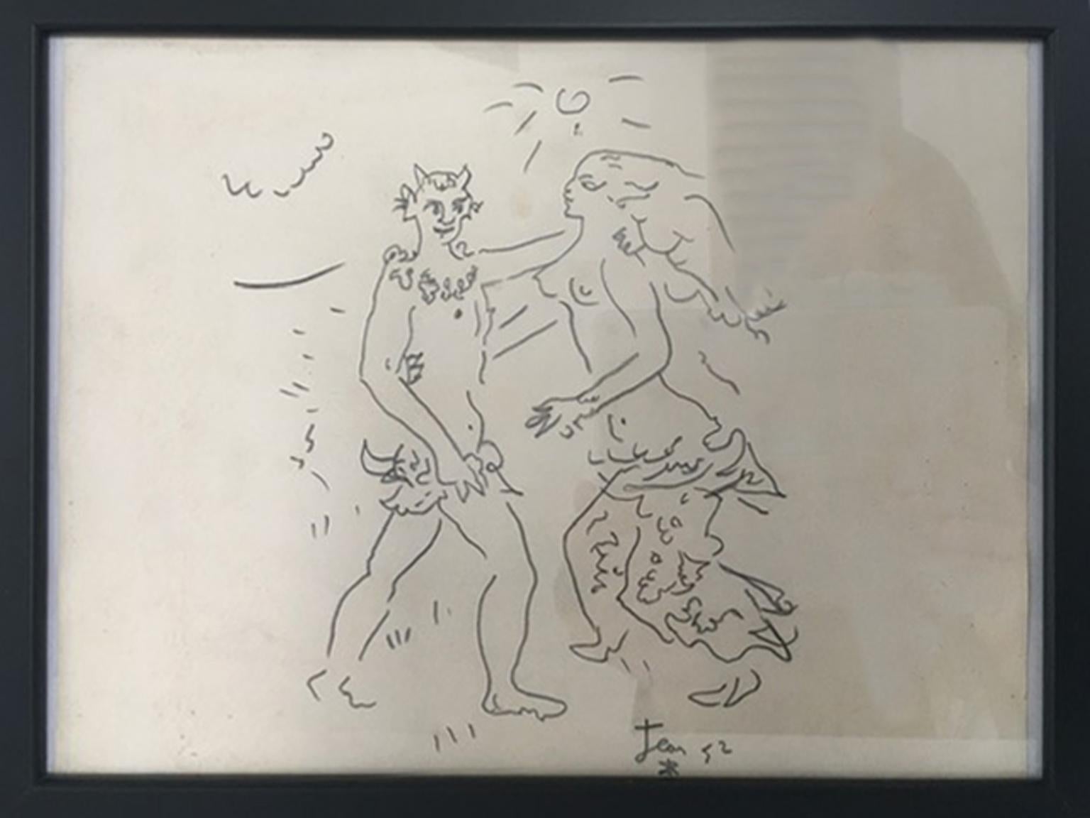 Jean 52  Nude – 1980 Fauno e Ninfa Faun und Nymphe Bleistift auf Papier Figurative Zeichnung
