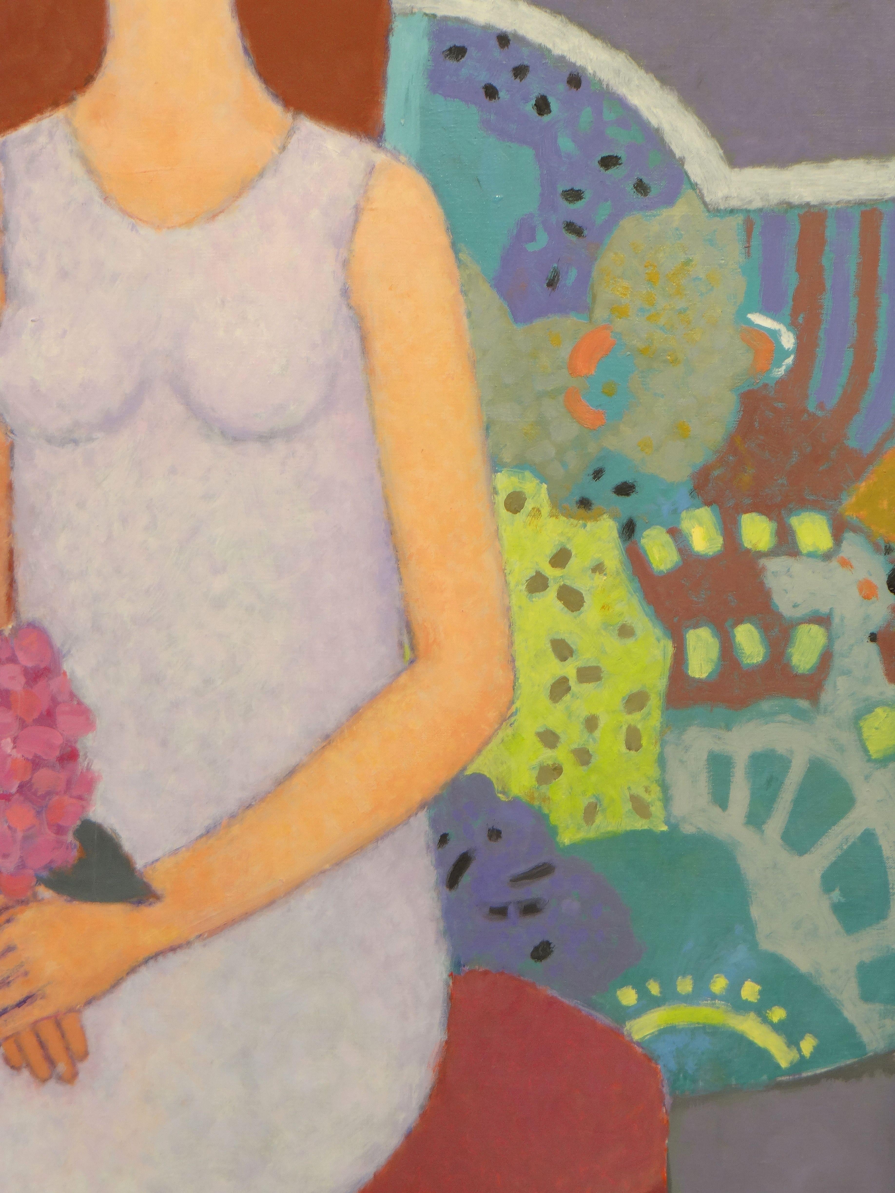Kimiyo MASUDA, Painting Young Women with Bouquet of Flowers, 1988. For Sale 5