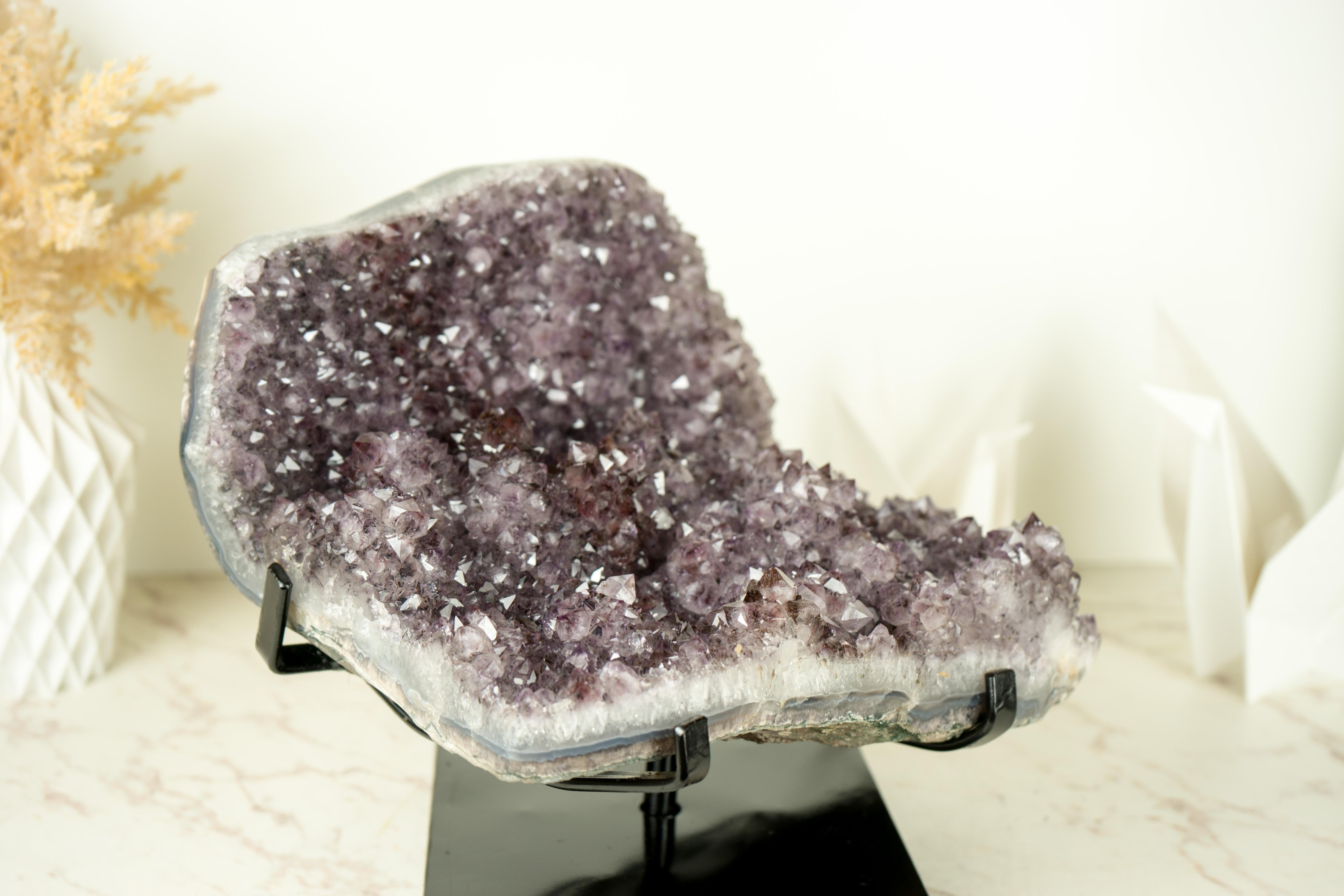 Natural Amethyst Stalactite Specimen with Lavender Purple Druzy and Cacoxenite For Sale 4