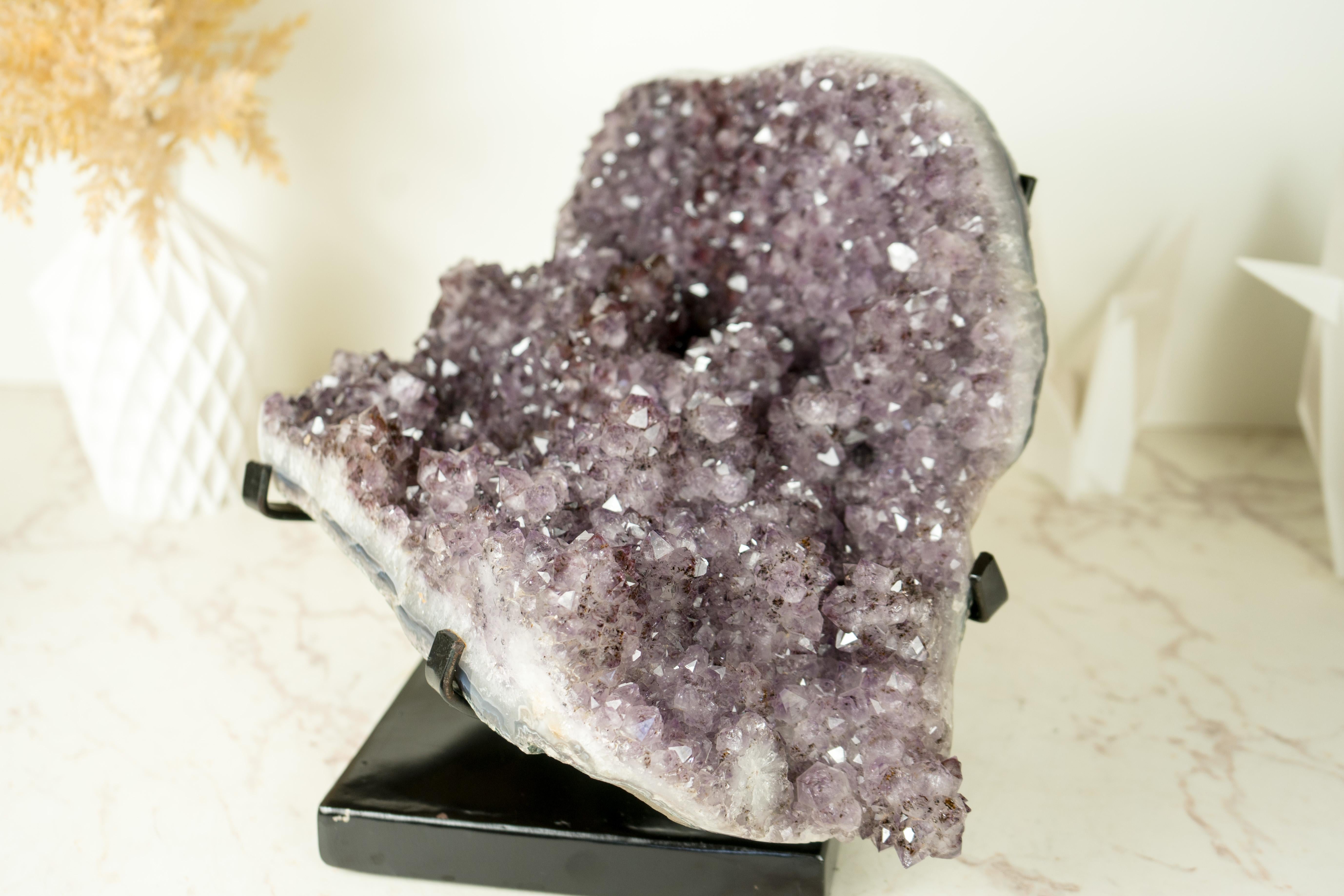 Brazilian Natural Amethyst Stalactite Specimen with Lavender Purple Druzy and Cacoxenite For Sale