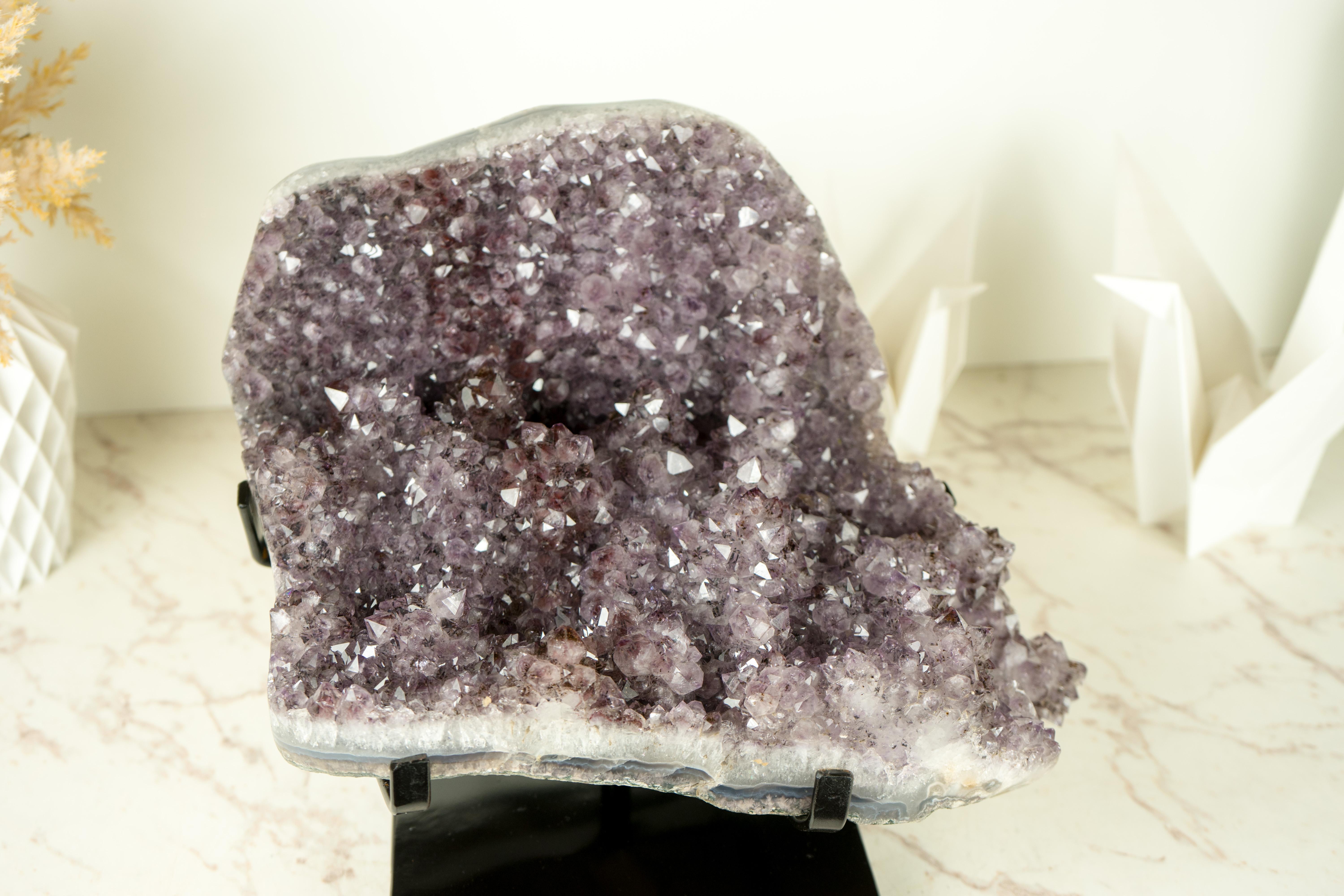 Contemporary Natural Amethyst Stalactite Specimen with Lavender Purple Druzy and Cacoxenite For Sale
