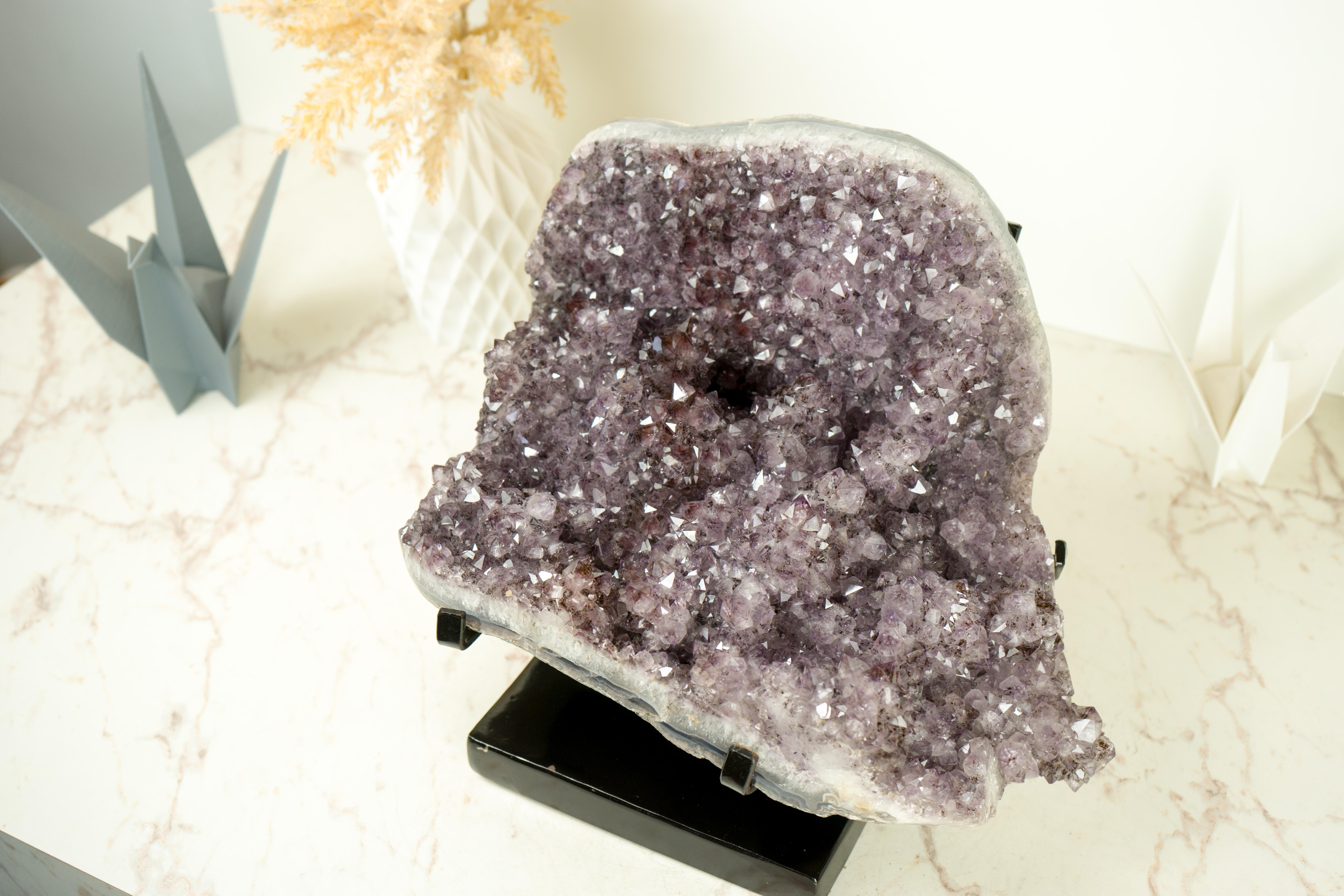 Agate Natural Amethyst Stalactite Specimen with Lavender Purple Druzy and Cacoxenite For Sale