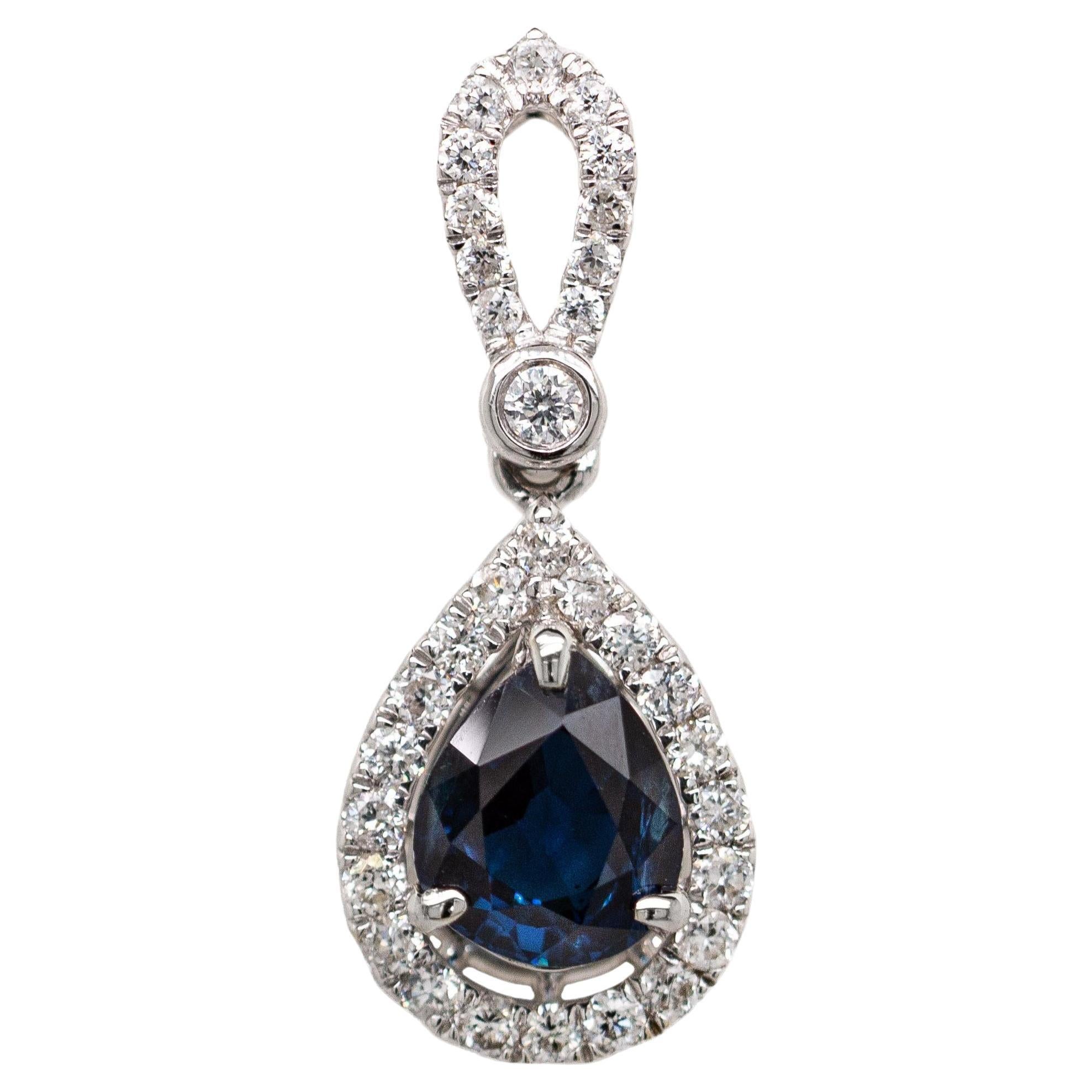 Ciondolo con zaffiro blu di Ceylon AA e diamanti naturali: Oro bianco massiccio 14 carati