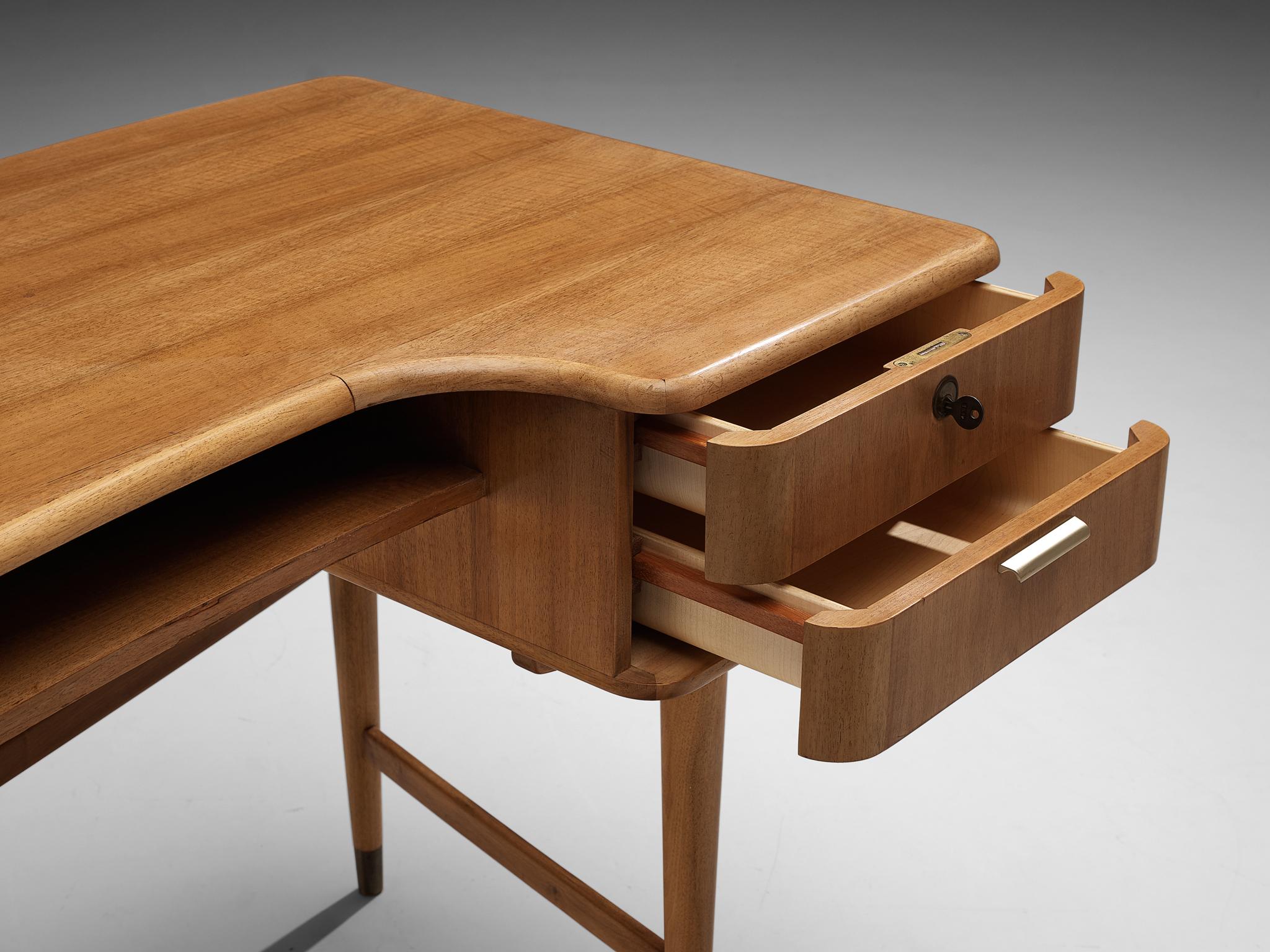 Dutch A.A. Patijn for Zijlstra Meubelen Desk in Walnut and Brass