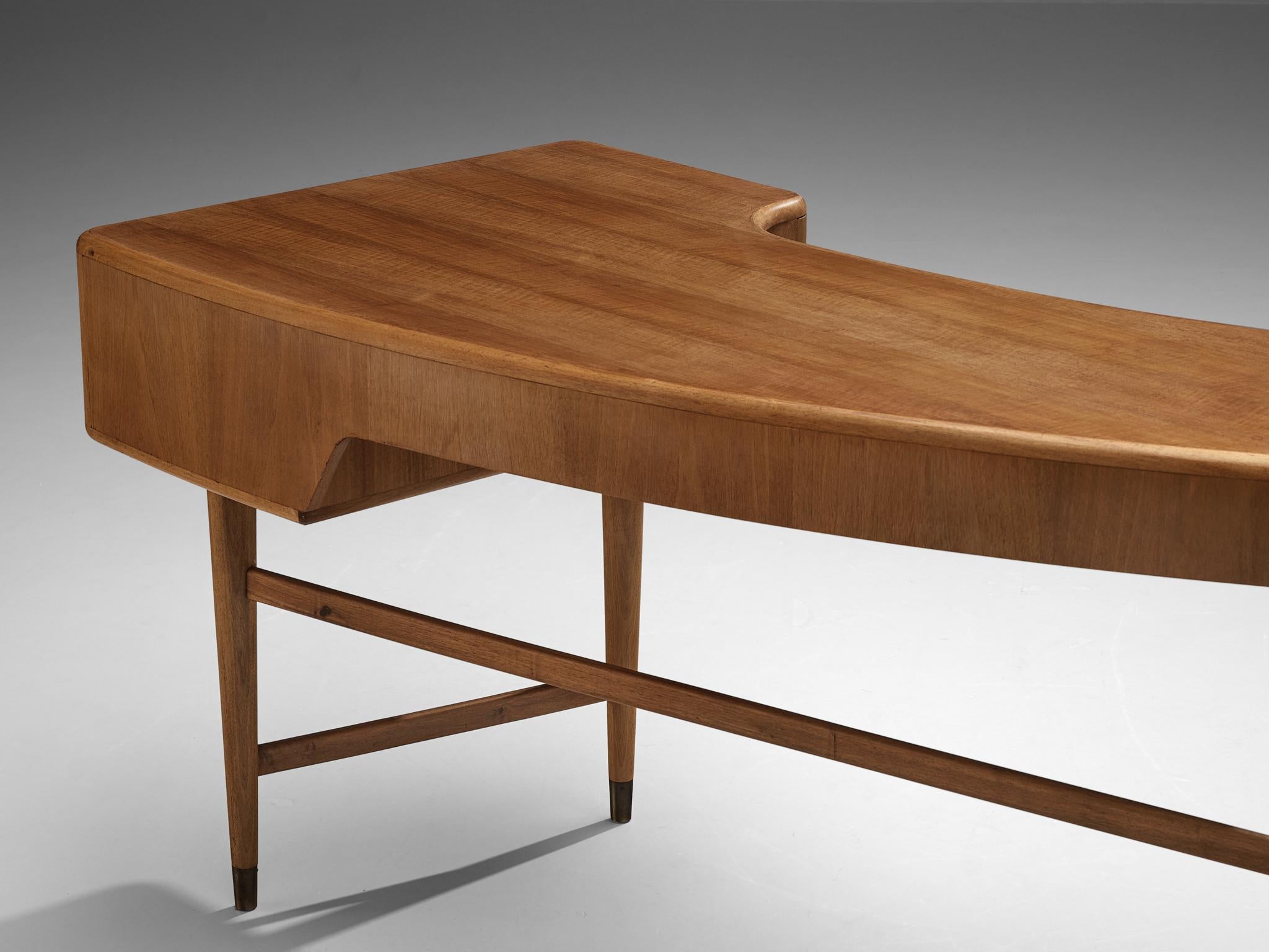 Mid-20th Century A.A. Patijn for Zijlstra Meubelen Desk in Walnut and Brass
