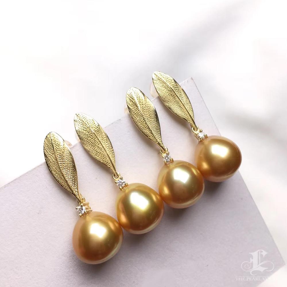 【Vine Symphony】Golden Leaf South Sea Pearls Drop Earrings For Sale 1