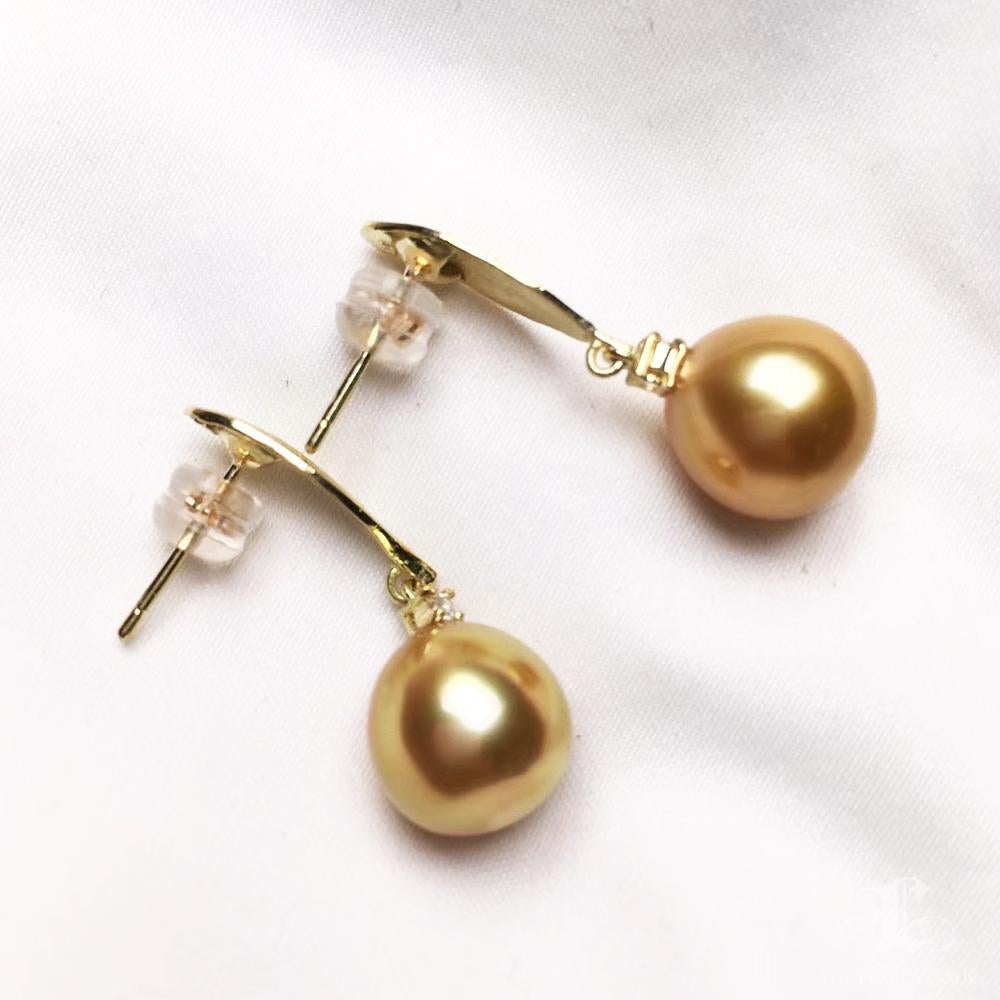 【Vine Symphony】Golden Leaf South Sea Pearls Drop Earrings For Sale 2