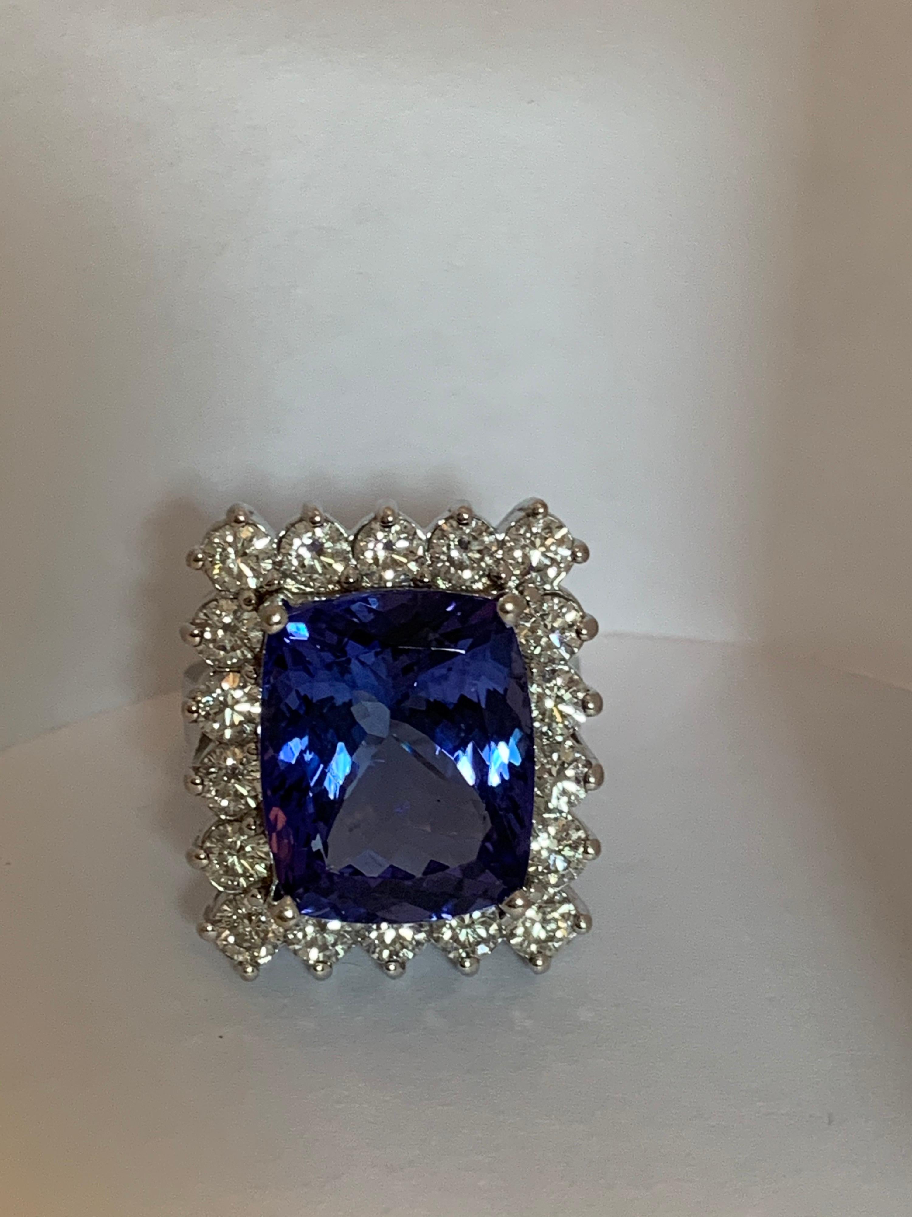 Art Deco AAA 10.35 Carat Tanzanite and Diamond Cocktail Ring For Sale