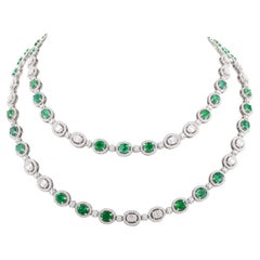 AAA 11,13 Karat Smaragd 6.2 Karat Diamant Mehrschichtige Wickel-Halskette aus 18k Weißgold