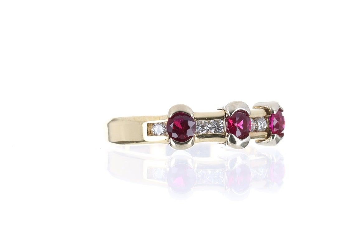 Modern AAA+ 14K Natural Ruby & Diamond Stacking Ring Band For Sale