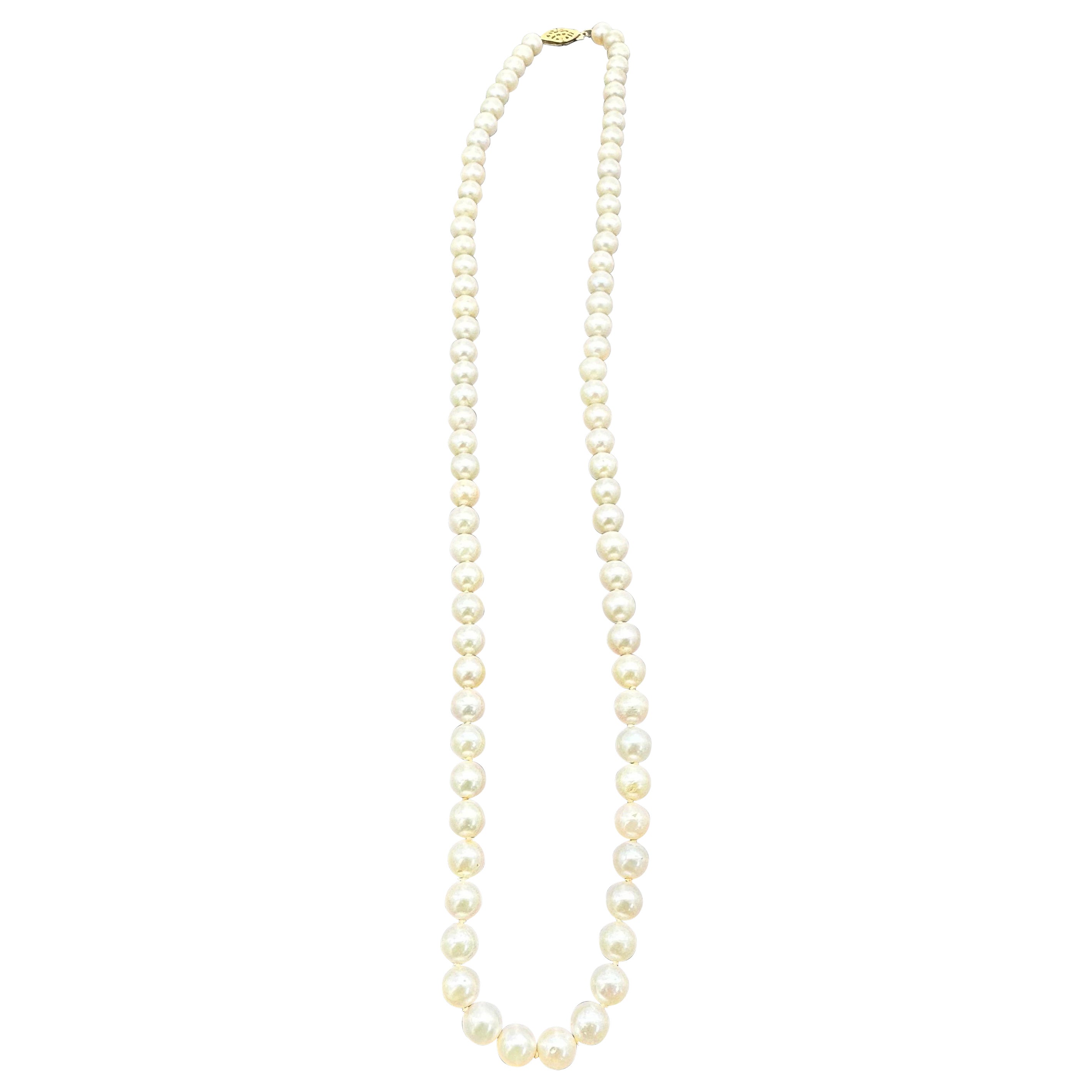 AAA Vintage Akoya Pearl Beaded Necklace, 6.3mm, 14K Gold Clasp, Japan
