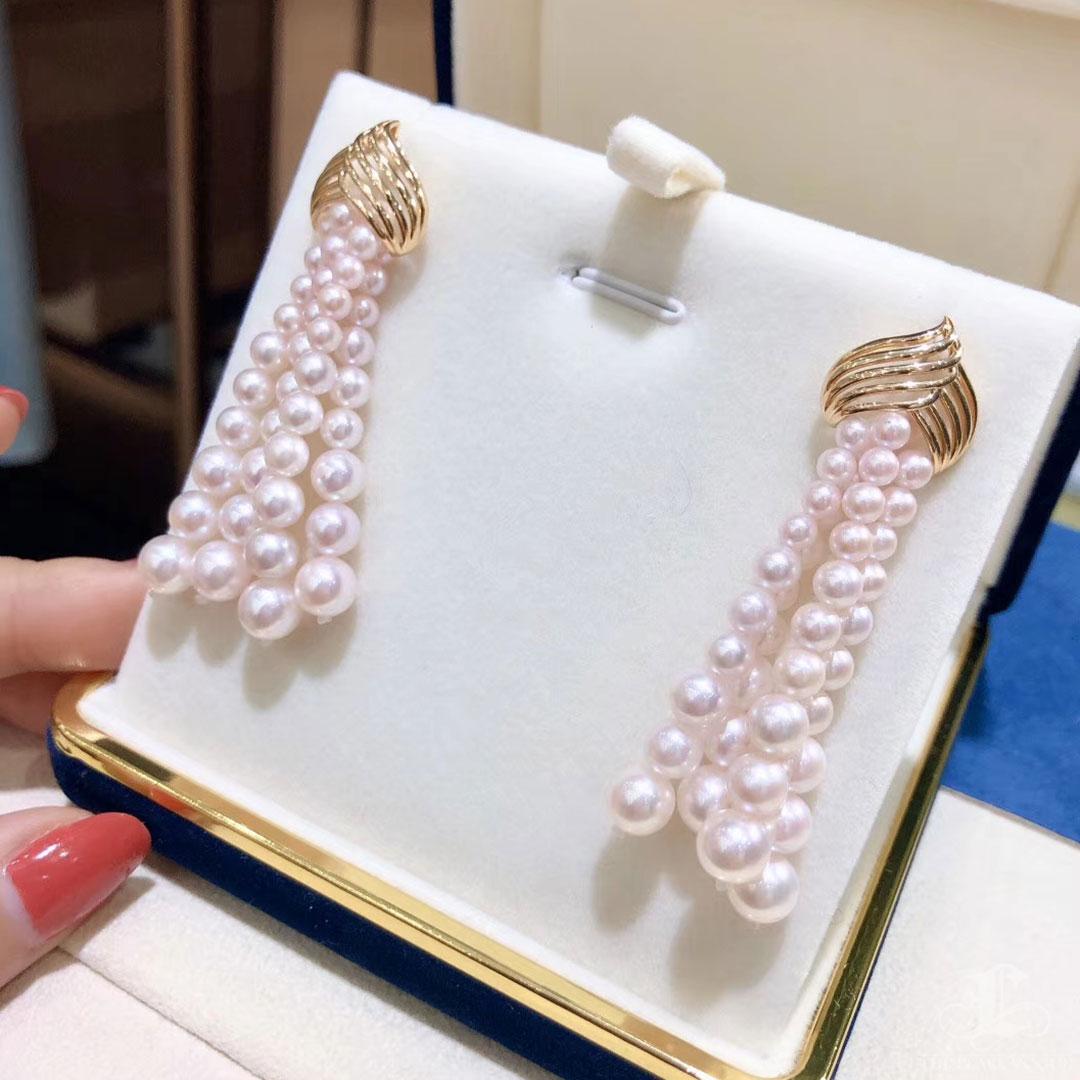 【Sculptured Geometry】Ripple Aurora Pearl Akoya Gold Tassel Earrings Neuf - En vente à New York, NY