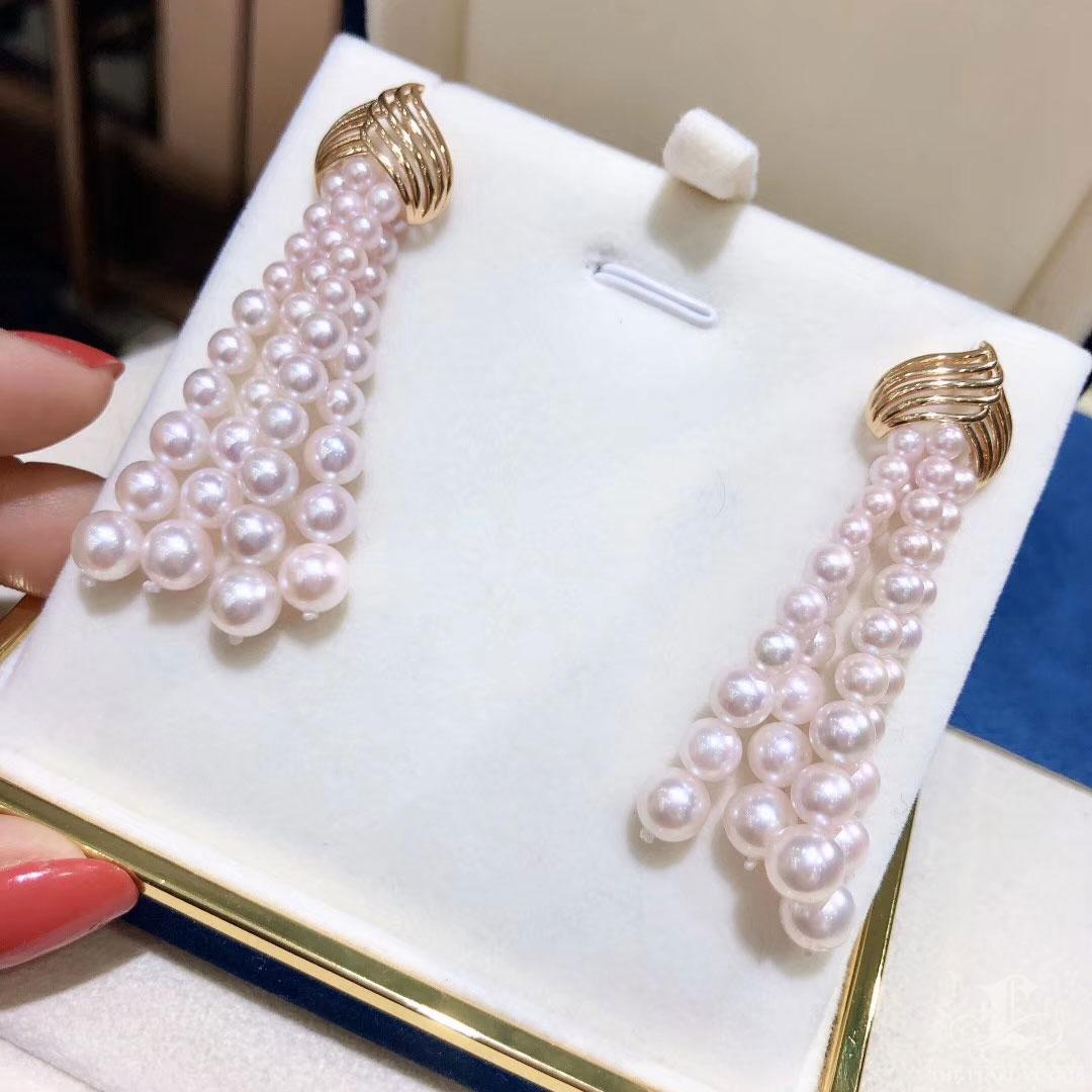 【Sculptured Geometry】Ripple Aurora Pearl Akoya Gold Tassel Earrings Pour femmes en vente